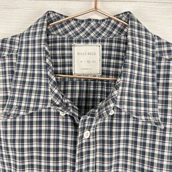 Billy Reid Mens Button Down Shirt Size XL Check Plaid Blue Long Sleeves Italy - Picture 4 of 14